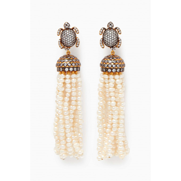 Begum Khan - Serdarino Jaipur Pearl Drop Earrings in 24kt Gold-plated Bronze