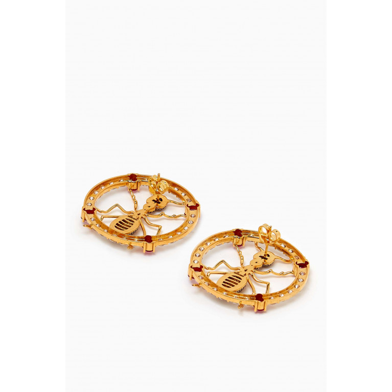 Begum Khan - Aisha Ant Crystal Earrings in 24kt Gold-plated Bronze
