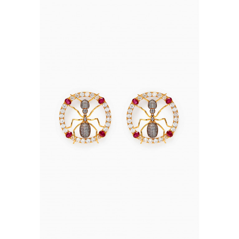 Begum Khan - Aisha Ant Crystal Earrings in 24kt Gold-plated Bronze