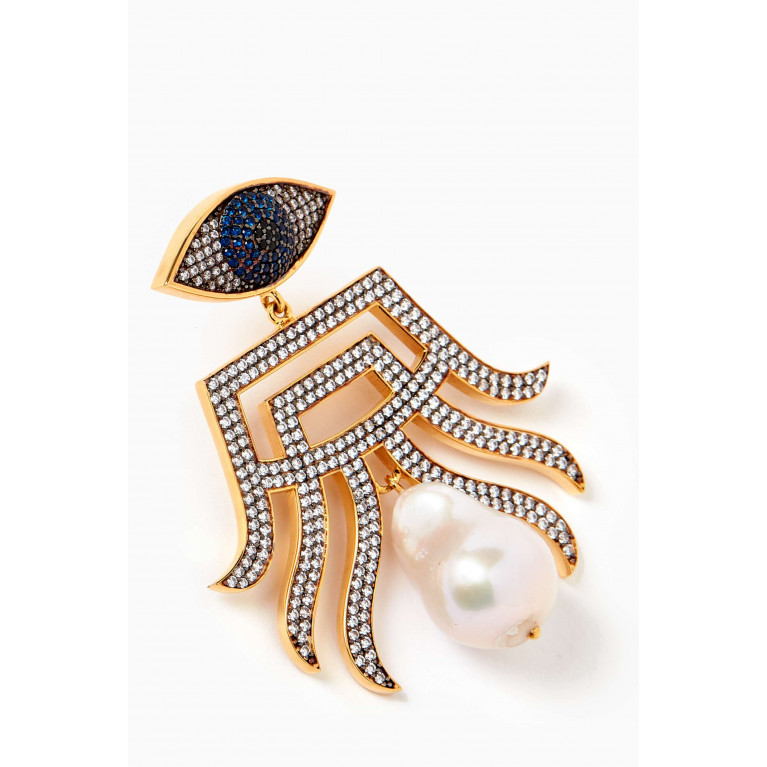 Begum Khan - Nazar Shanghai Crystal & Pearl Drop Earrings in 24kt Gold-plated Bronze