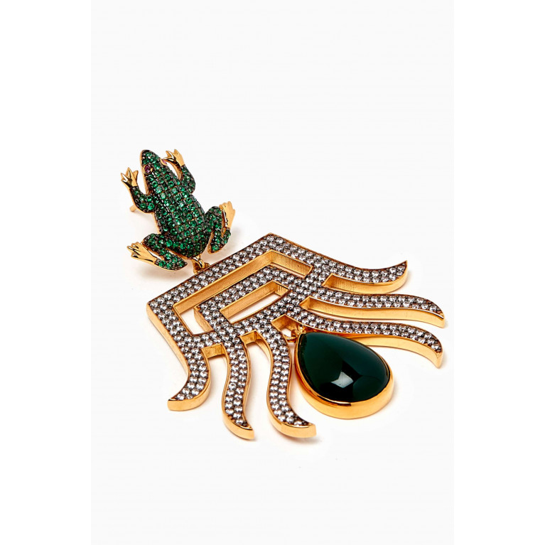 Begum Khan - Frog Shanghai Crystal & Jade Drop Earrings in 24kt Gold-plated Bronze