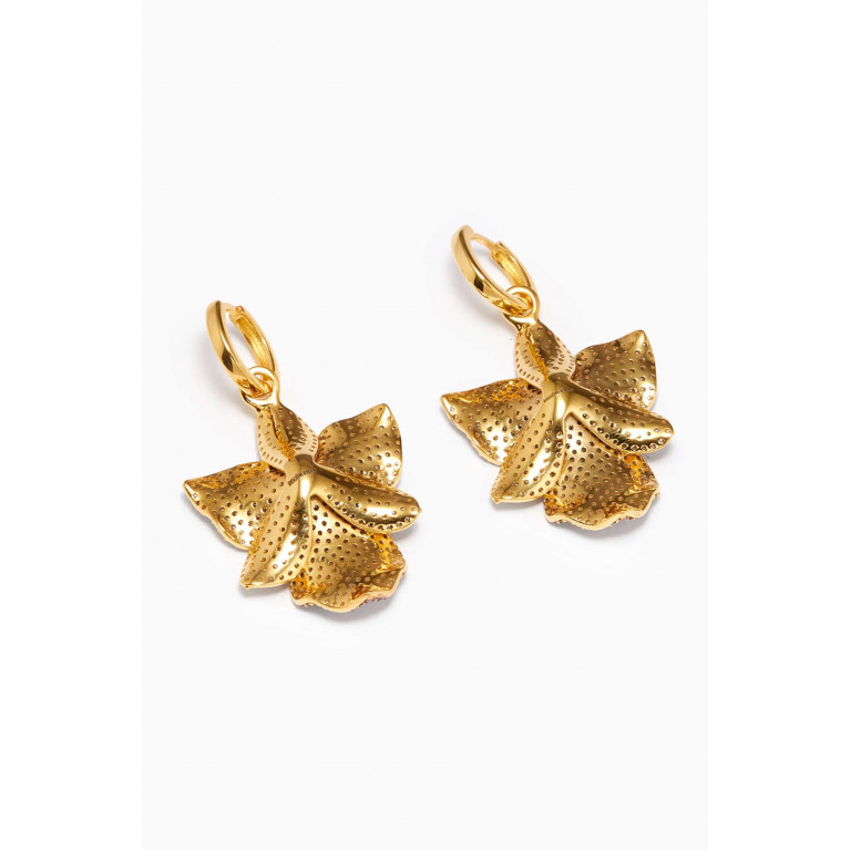 Begum Khan - Orchid Crystal Hoop Earrings in 24kt Gold-plated Bronze