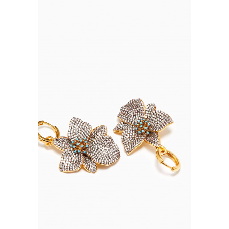 Begum Khan - Orchid Crystal Hoop Earrings in 24kt Gold-plated Bronze