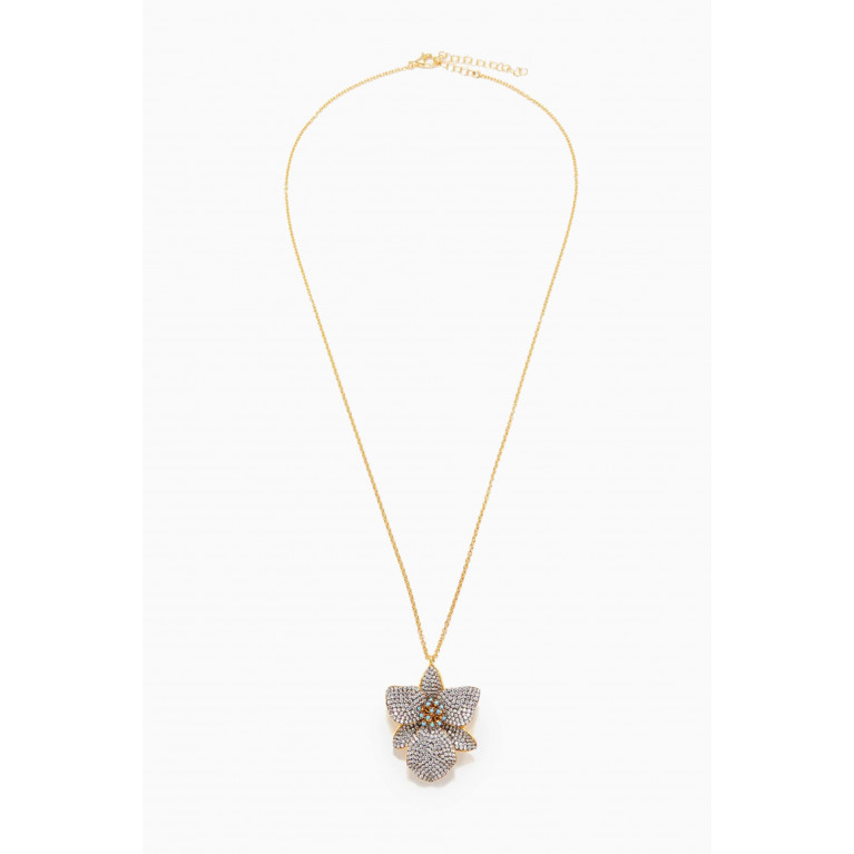 Begum Khan - Orchid Crystal Pendant Necklace in 24kt Gold-plated Bronze