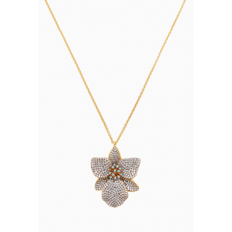 Begum Khan - Orchid Crystal Pendant Necklace in 24kt Gold-plated Bronze