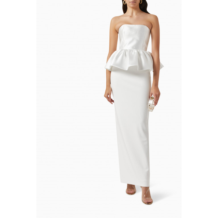 Solace London - Maddison Peplum Maxi Dress in Crepe White