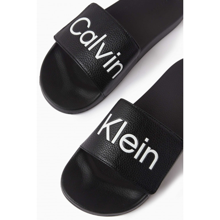 Calvin Klein - Logo Pool Slides in Faux-leather