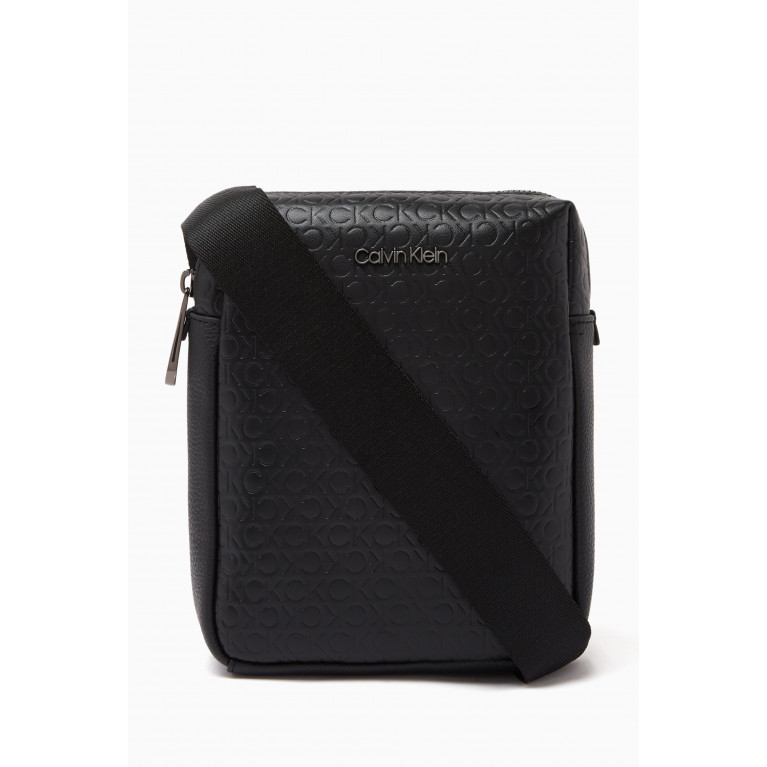 Calvin Klein - Embossed Logo Monogram Reporter Bag in Faux Leather