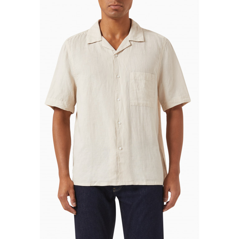 Calvin Klein - Cuban Collar Shirt in Linen & Cotton Neutral