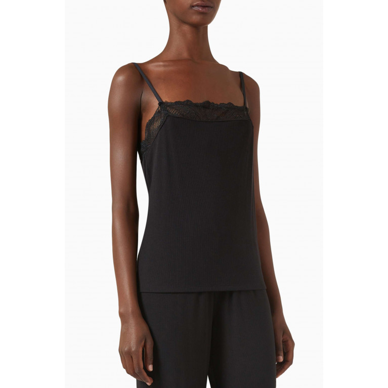 Calvin Klein - Lace-trimmed Lounge Cami Top in Stretch-modal Black