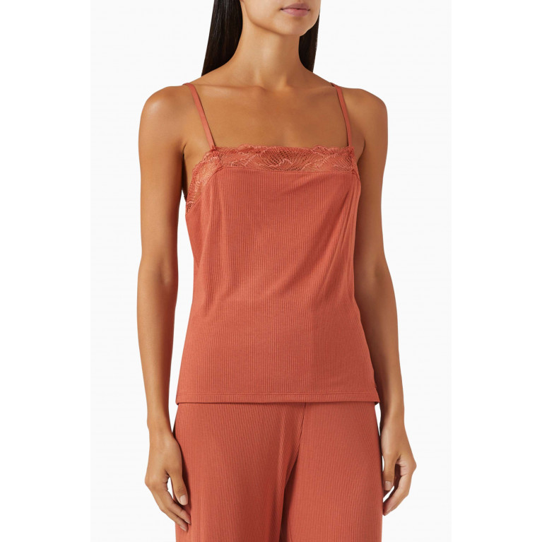 Calvin Klein - Lace-trimmed Lounge Cami Top in Stretch-modal Orange