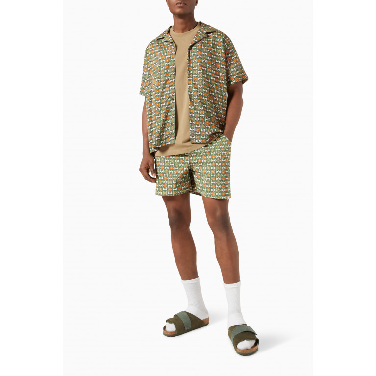 Les Deux - Stan All-over Print Swim Shorts in Textured Nylon Green