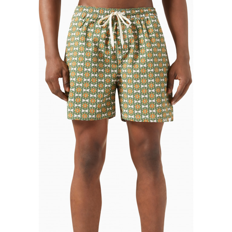 Les Deux - Stan All-over Print Swim Shorts in Textured Nylon Green
