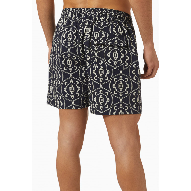 Les Deux - Stan All-over Print Swim Shorts in Textured Nylon Blue