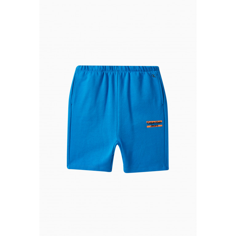 Calvin Klein - Colour-block Logo Shorts in Cotton Blend Blue