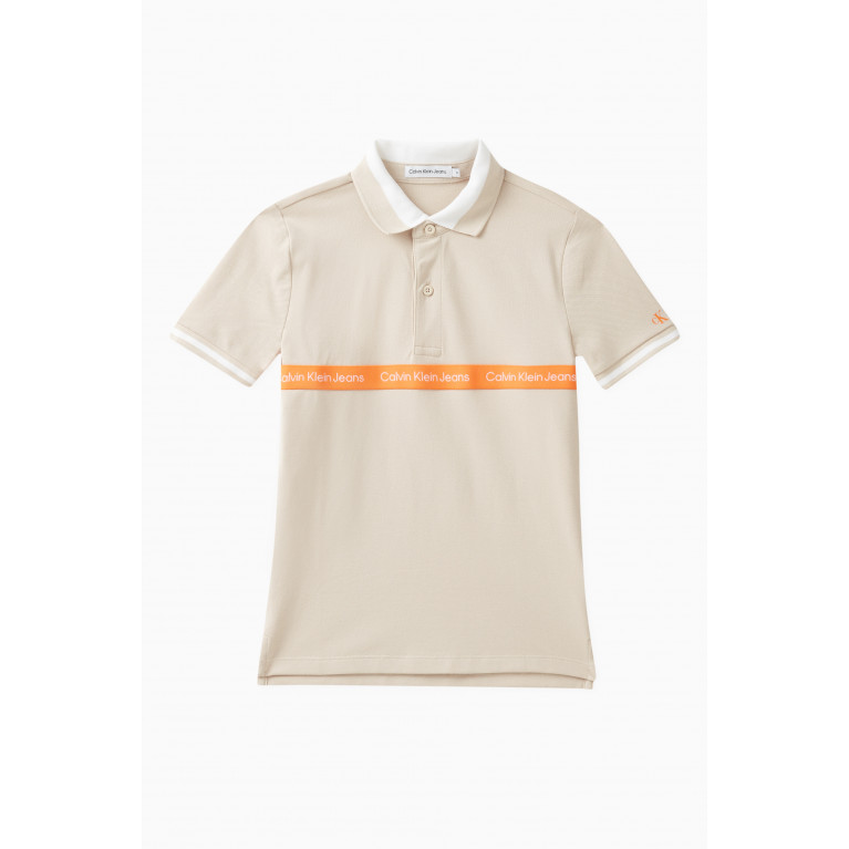 Calvin Klein - Logo Tape Polo Shirt in Cotton Stretch Neutral