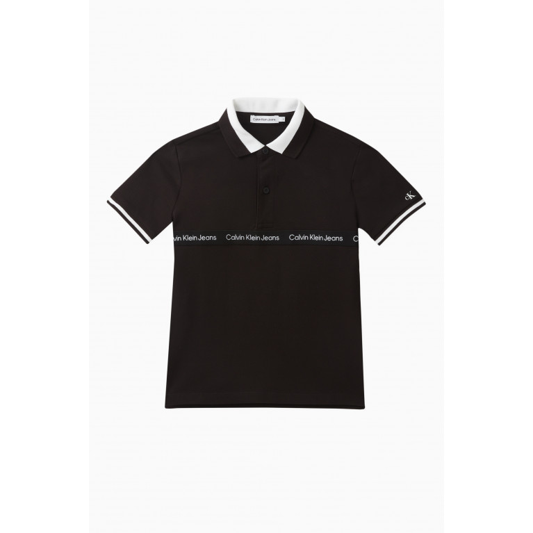 Calvin Klein - Logo Tape Polo Shirt in Cotton Stretch Black