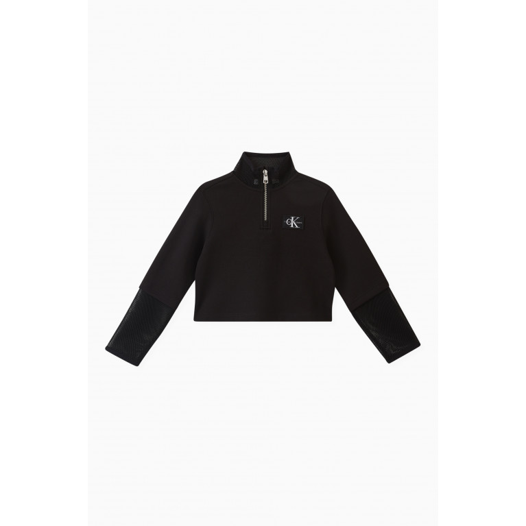 Calvin Klein - Half-zip Logo Sweatshirt in Cotton-blend Jersey & Mesh