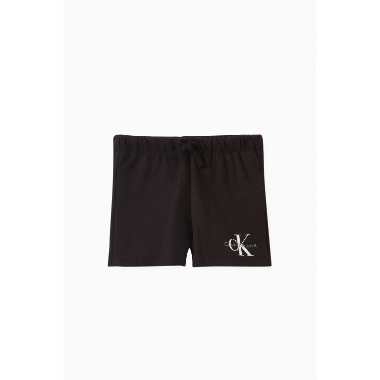 Calvin Klein - Newborn Monogram Logo Print Shorts in Cotton Stretch Black