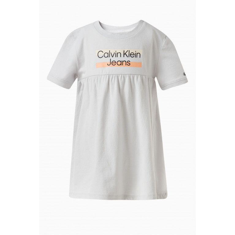 Calvin Klein - Newborn Logo Print Dress in Organic Cotton Stretch Grey