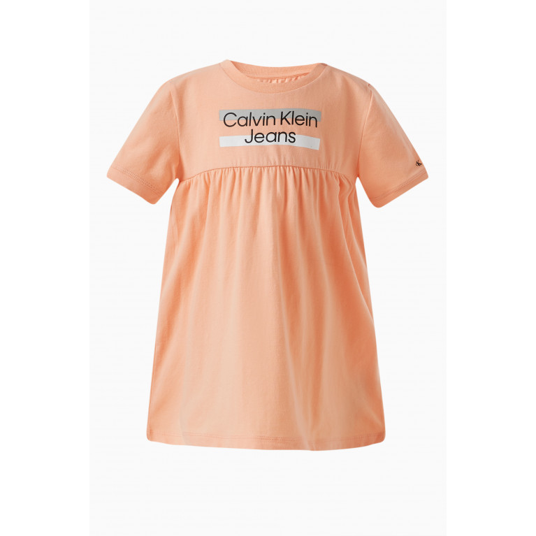 Calvin Klein - Newborn Logo Print Dress in Organic Cotton Stretch Orange