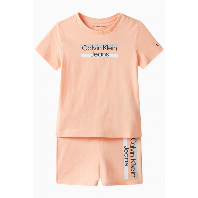 Calvin Klein - Logo T-Shirt & Shorts Set in Organic Cotton Stretch Orange
