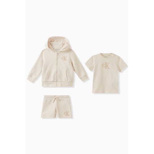 Calvin Klein - Monogram Hoodie, Shorts & T-Shirt Set in Cotton Stretch