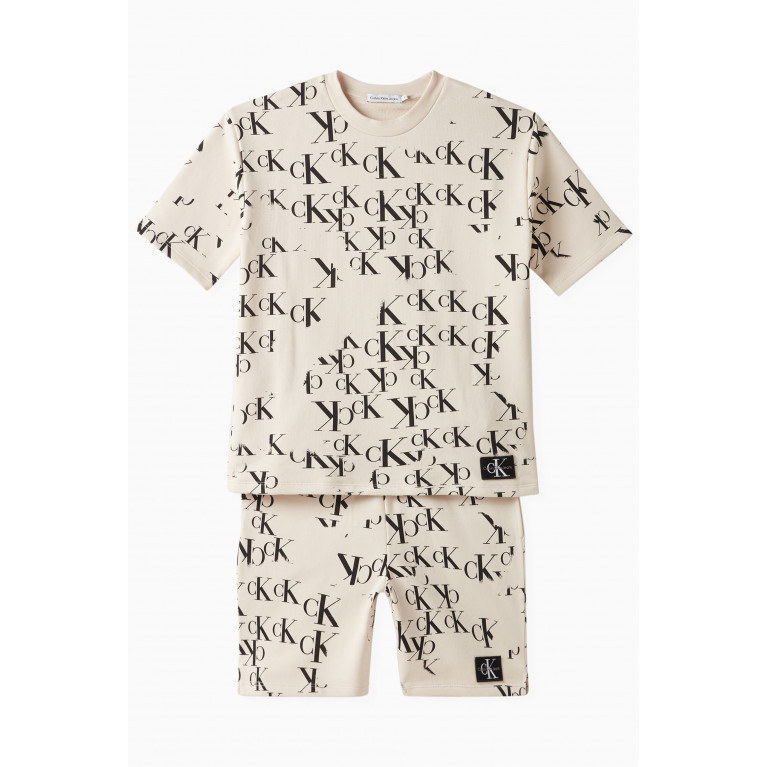 Calvin Klein - Monogram Print T-Shirt & Shorts Set in Cotton Grey