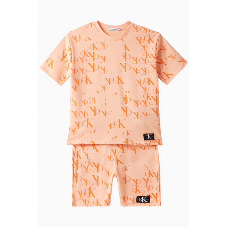 Calvin Klein - Monogram Print T-Shirt & Shorts Set in Cotton Orange