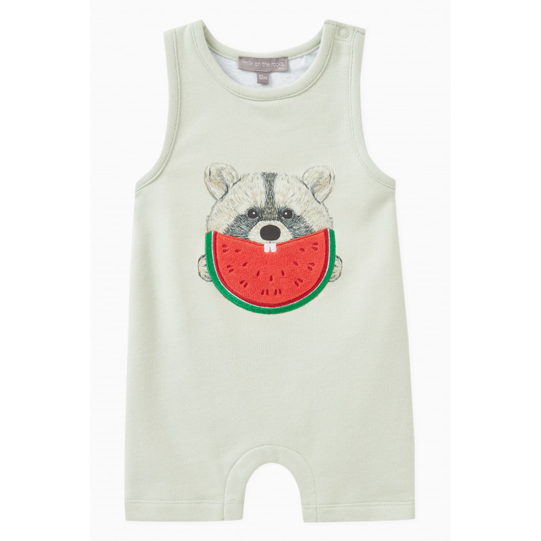 Milk on the Rocks - Racoon Pasteque Romper in Cotton