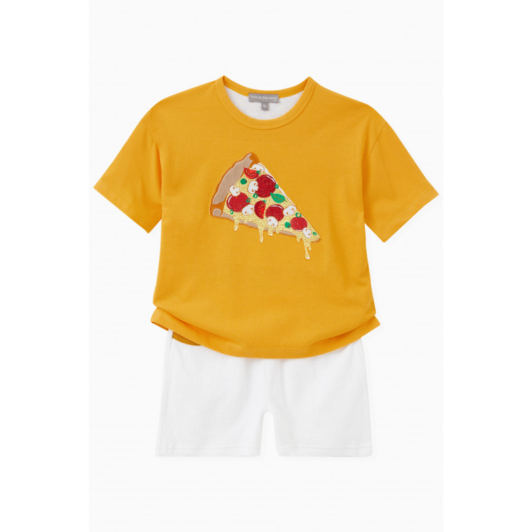 Milk on the Rocks - Pizza-embroidered T-shirt in Cotton-blend Yellow