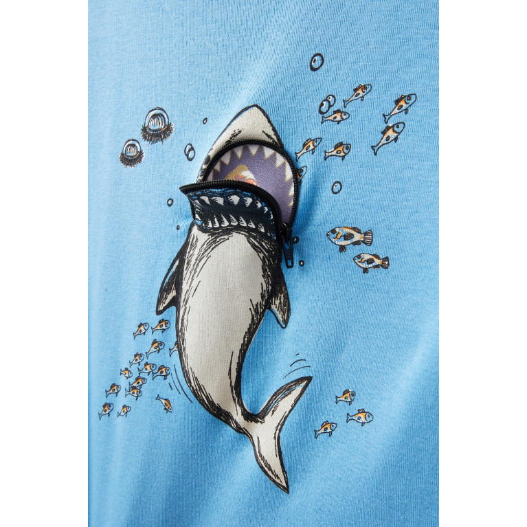 Milk on the Rocks - Jaws Printed T-shirt in Cotton Blue