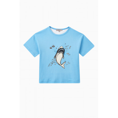 Milk on the Rocks - Jaws Printed T-shirt in Cotton Blue