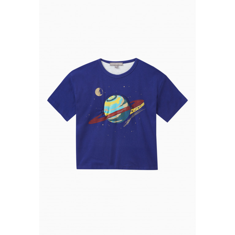 Milk on the Rocks - Space-printed T-shirt in Cotton Blue