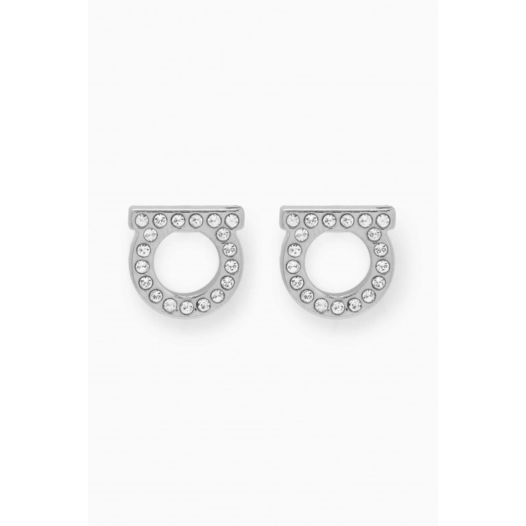 Ferragamo - Gancini Crystal Stud Earrings in Metal
