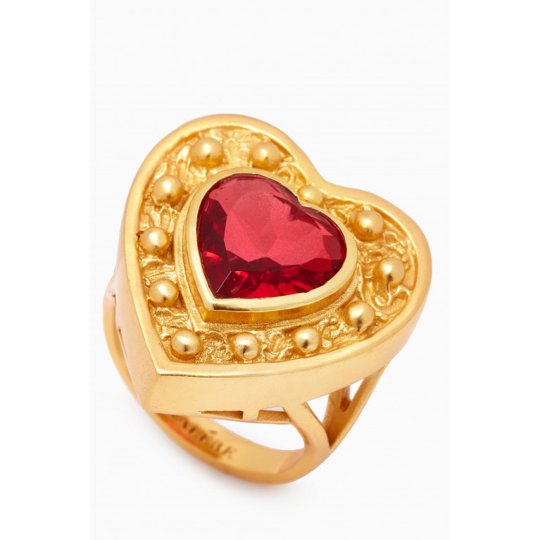 VALÉRE - Hearts Stone Ring in 24kt Yellow Gold-plating