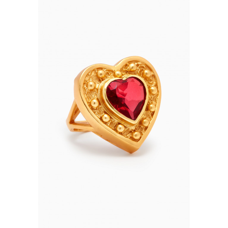 VALÉRE - Hearts Stone Ring in 24kt Yellow Gold-plating