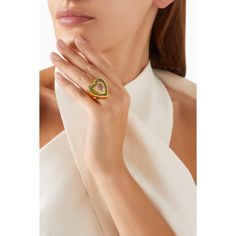 VALÉRE - Heart Stone Ring in 24kt Gold-plated Metal