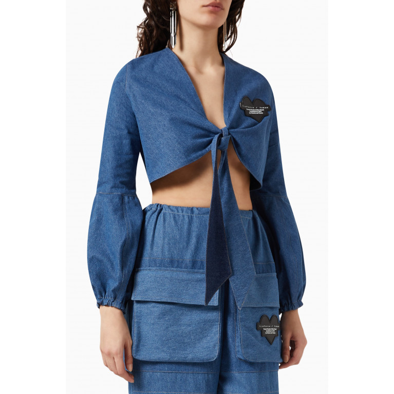 VICTORIA/TOMAS - Reversible Knotted Blouse in Denim