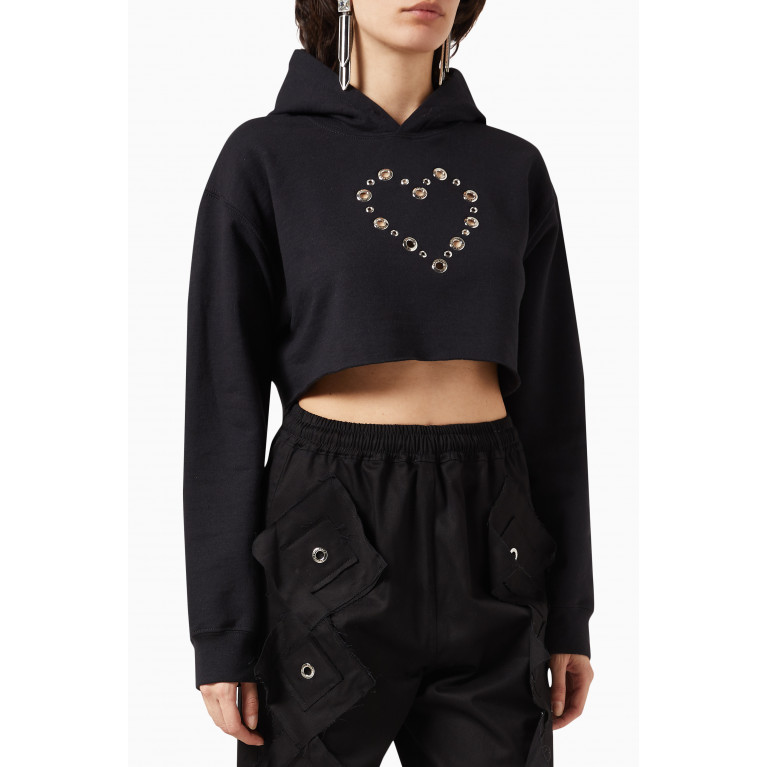 VICTORIA/TOMAS - Cropped Eyelet Heart Hoodie in Jersey