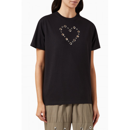 VICTORIA/TOMAS - Eyelet Heart T-shirt in Jersey Black