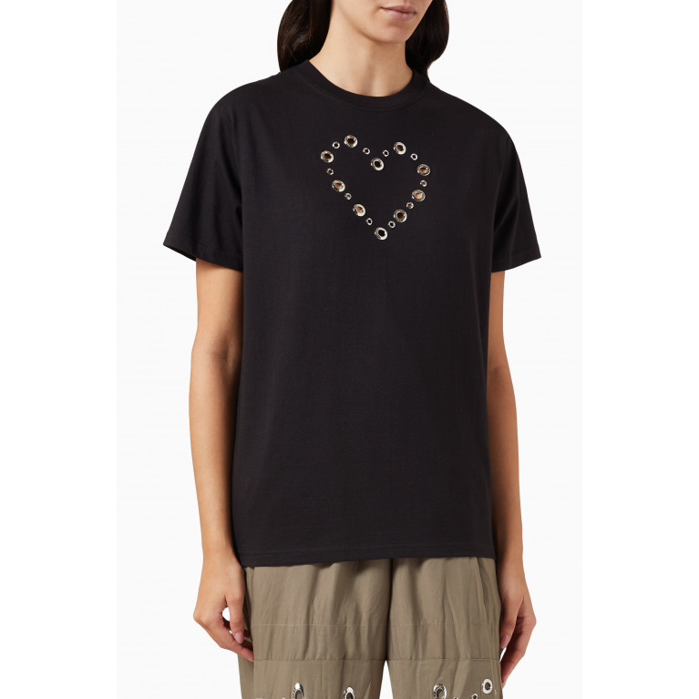 VICTORIA/TOMAS - Eyelet Heart T-shirt in Jersey Black