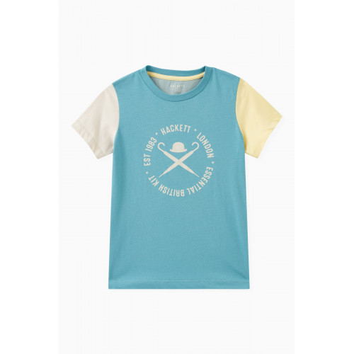 Hackett London - Colour-block Logo T-shirt in Cotton Blue
