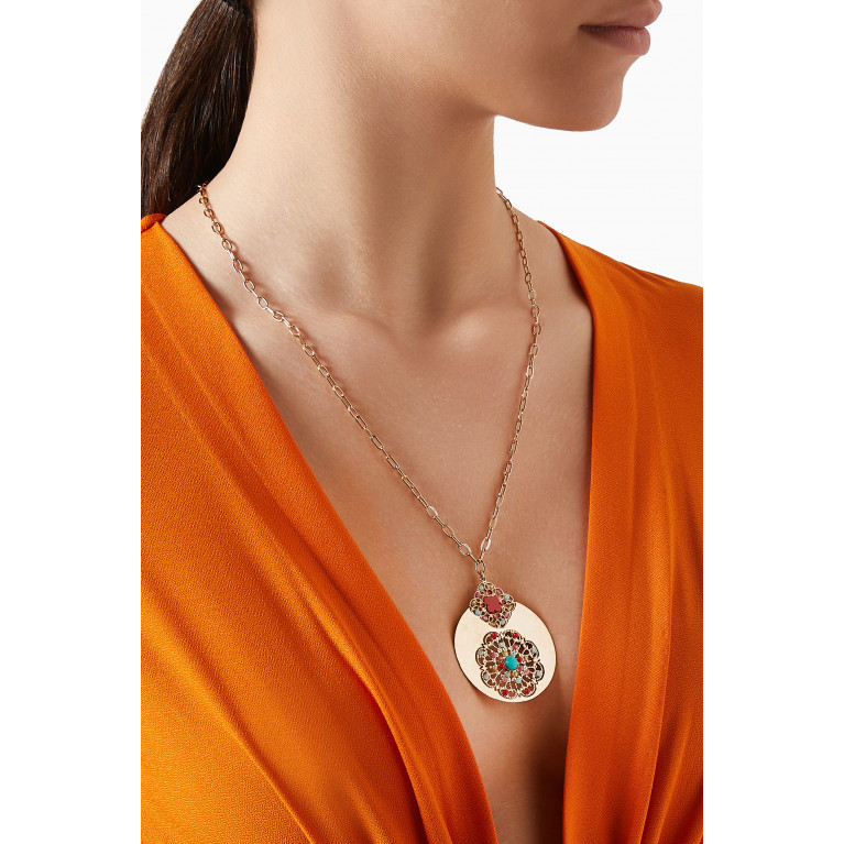 Satellite - Festive Hardstone & Prestige Crystal Pendant Necklace in 14kt Gold-plated Metal