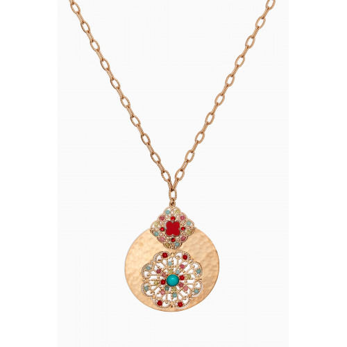Satellite - Festive Hardstone & Prestige Crystal Pendant Necklace in 14kt Gold-plated Metal