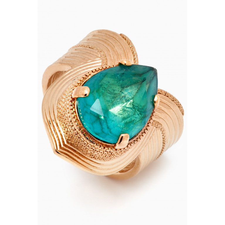 Satellite - Precious Crystal Ring in 14kt Gold-plated Metal