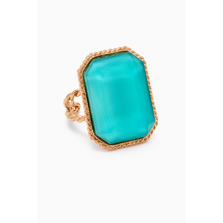 Satellite - Emerald-cut Cabochon Adjustable Ring in 14kt Gold-plated Metal
