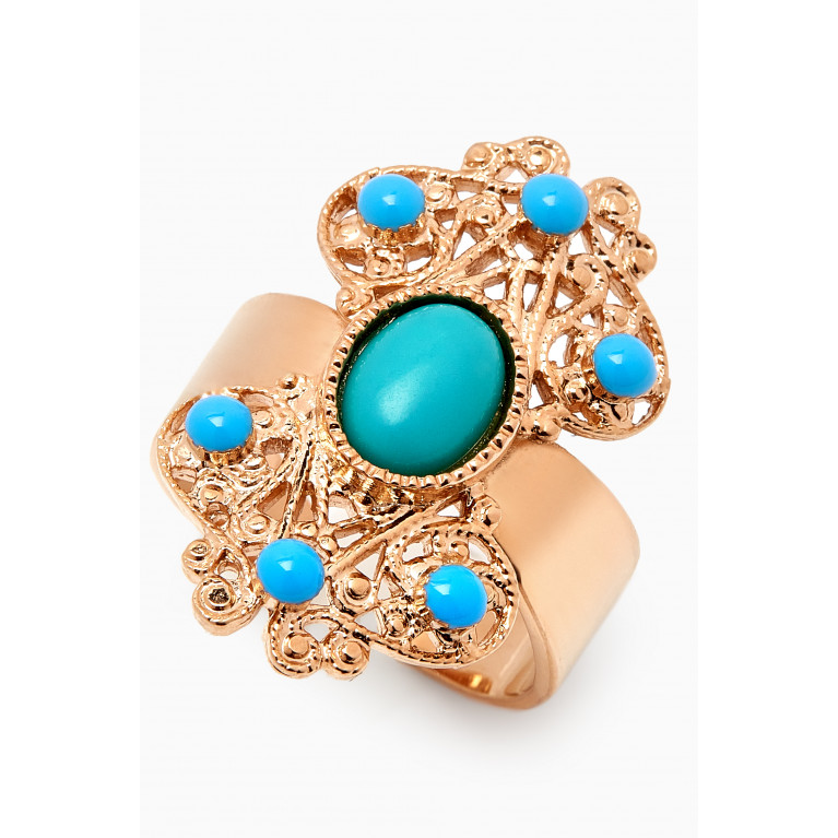 Satellite - On-Trend Turquoise Adjustable Ring in 14kt Gold-plated Metal