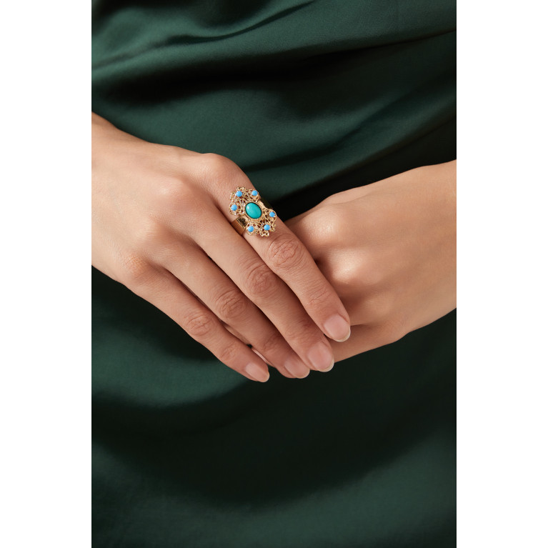 Satellite - On-Trend Turquoise Adjustable Ring in 14kt Gold-plated Metal