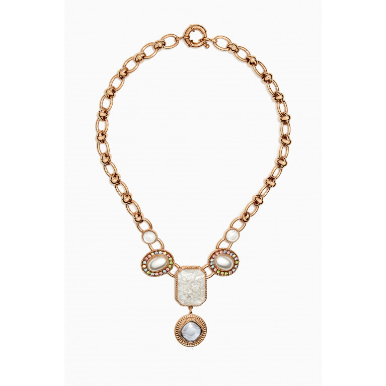 Satellite - Sophisticated Rhinestone Cabochons Breastplate Necklace in 14kt Gold-plated Metal